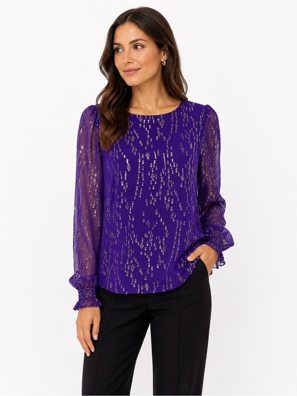 Lilly Pulitzer Purple Metallic Dot Long-Sleeve Blouse